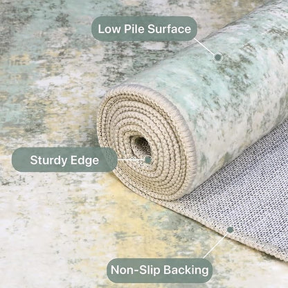 1'5''x2'5'' Rugs for Entryway Entrance Kitchen Bathroom, Machine Washable Modern Abstract Rug, Small Soft Low Pile Indoor Floor Mat with Non Slip Backing, Light Green