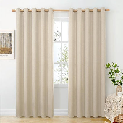 BGment Oatmeal Linen Curtains for Living Room 84 Inch Length 2 Panels Set, Country Rustic Window Drapes Textured Light Filtering for Bedroom Laundry Privacy, Each 60 Inch Wide
