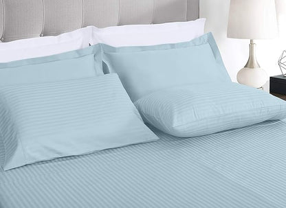 Threadmill 100% Cotton Sheets for Twin XL Size Bed - 600 Thread Count Twin XL Bed Sheets Set with 15” Deep Pocket - Damask Stripe Sateen Weave 3-Piece Bedding Set with Cooling Effect, Blue