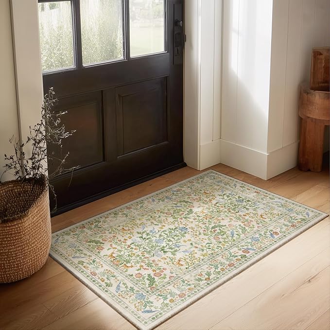 2x3 Washable Area Rugs for Entryway: Throw Small Rug Door Mat Indoor Entrance Non-Slip Low Pile Soft Kitchen Rug for Entrance Front Door Indoor Bedside Kids Room