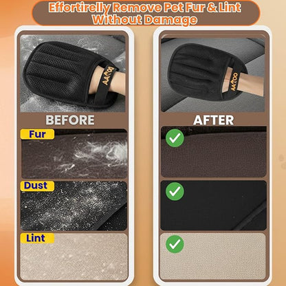 Pet Hair Removal Glove for Cats & Dogs with Silicone Dog Toothbrush – Reusable Magic Brush – Five-Finger Electrostatic Pet Hair Remover Glove for Laundry, Couch, Carpet & Car Seat