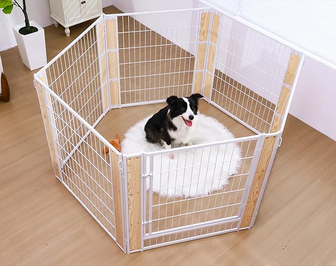 Heavy Duty Dog Playpen 32 Inch Height - Indoor Outdoor Pet Fence Enclosure for Medium and Small Dogs - Foldable Puppy Exercise Pen for Indoor and RV Camping or Yard (1 Panel, 32" H (White))