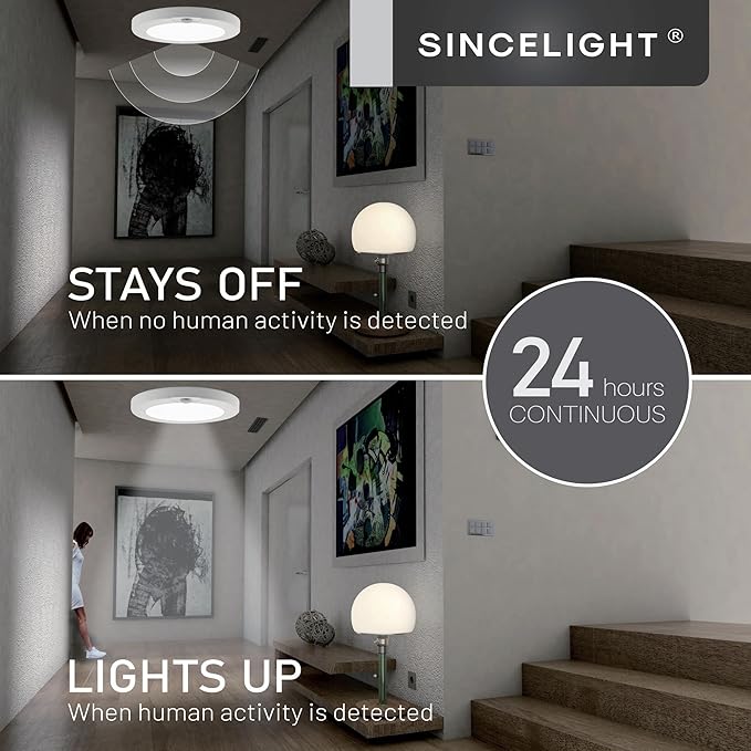 SINCELIGHT PIR Motion Sensor 7W LED Ceiling Light (Φ6''/146mm), Automatically ON/Off, Movement Activated, Warm White 2700K, Surface/Flush Mount for Closet,Cabinet,Hallway, Damp Use, Pack of 1