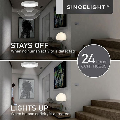 SINCELIGHT PIR Motion Sensor 7W LED Ceiling Light (Φ6''/146mm), Automatically ON/Off, Movement Activated, Cool White 6000K, Surface/Flush Mount for Closet,Cabinet,Hallway, Damp Use, Pack of 1