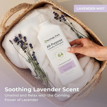 Heritage Park Luxury Laundry Detergent | Dermatologist Tested Plant based Natural & Enzyme Laundry Detergent | Sensitive Skin Friendly - Lavender Mist (32 fl oz)