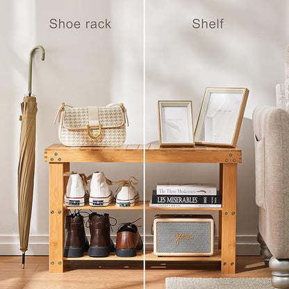 Pipishell 3 Tier Bamboo Shoe Rack Bench - Sturdy Organizer Holds up to 300lbs for Entryway, Bedroom, Living Room, Balcony