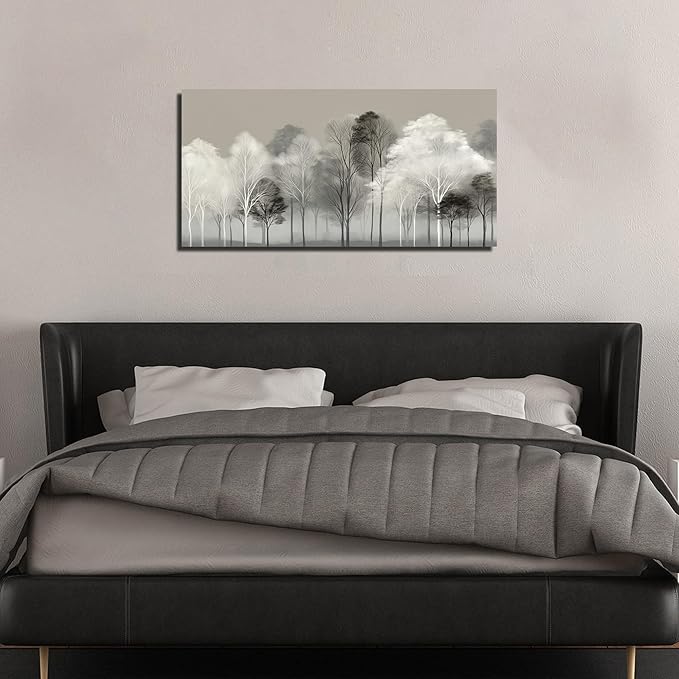 Prepeyssee Black and White Tree Wall Art for Living Room Large Landscape Modern Artwork Gray Forest Picture for Bedroom Home Office Ready to Hang 20x40 Inch