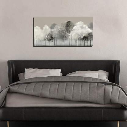Prepeyssee Black and White Tree Wall Art for Living Room Large Landscape Modern Artwork Gray Forest Picture for Bedroom Home Office Ready to Hang 20x40 Inch