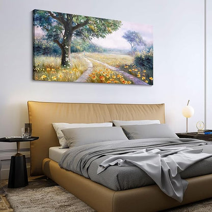 CHATYOUNG Canvas Wall Art Rustic Decor, Tranquil Landscape Prints Wall Pictures Spring Wildflowers Farmhouse Large Paintings 24"X48" for Living Room Bedroom Bathroom Birthday Gift Home Decor