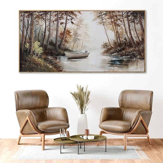 KLAKLA Vintage Framed Wall Art - Paintings with Frame Canvas Antique Wall Decor Retro Landscape Tree Picture for Living Room Prints Artwork for Walls Bedroom Office Home Decoration - 48x24 Inches