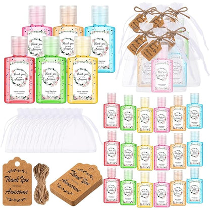 Frienda 24 Set Thank You Hand Sanitizer Gift Set Appreciation Mini Travel Size Hand Sanitizers Bulk Appreciation Gift with Bag for Coworker Team Teacher Nurse Christmas Homeless Care Package Supplies
