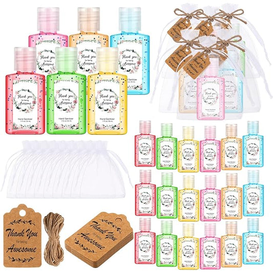 Frienda 24 Set Thank You Hand Sanitizer Gift Set Appreciation Mini Travel Size Hand Sanitizers Bulk Appreciation Gift with Bag for Coworker Team Teacher Nurse Christmas Homeless Care Package Supplies