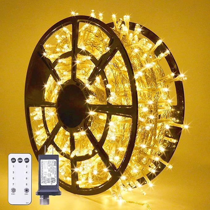 JMEXSUSS 168FT 600 LED Christmas Lights Outdoor Waterproof 8 Modes Indoor String Lights for Outside Warm White Christmas Tree Lights Plug in for Bedroom Wedding Party Holiday Classroom Decorations