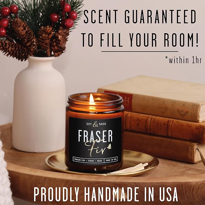 Fraser Fir Candles - Christmas Candles - 'Fraser Fir' w/Balsam Fir Cedar & Sandalwood Evergreen Tree Scent I Winter Evergreen Candle I Stocking Stuffers for Women I 9oz, 50Hr, USA Made