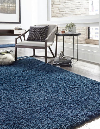 Unique Loom Solid Shag Collection Area Rug (10' x 13' 11" Rectangle, Sapphire Blue/ Navy Blue)