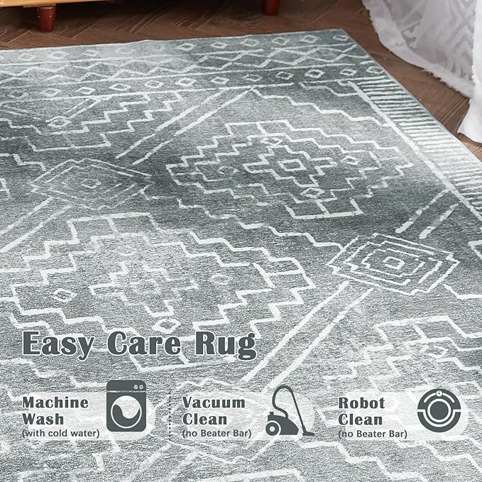 jinchan Hallway Runner Rug 3x10 - Moroccan Kitchen Machine Washable Runner Rug Modern Geometric Soft Faux Wool Ultra-Thin Low-Pile Non-Slip Carpet for Laundry Room Bedroom Farmhouse(3x10ft, Dark Grey)