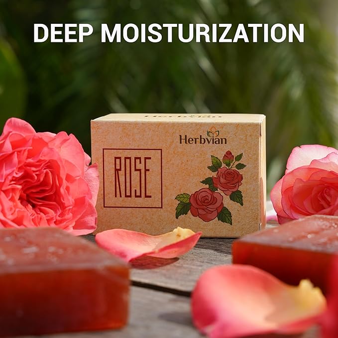 2 Pcs Rose Herbal Soap Bars with Cymbopogon Martinii Scent and Lonicera Japonica, Moisturizing Soap Bars, Bath Body and Face Soap, Rosa Cleanser Soap Bar, Soap for Men, Women, Teen and All Skin Types