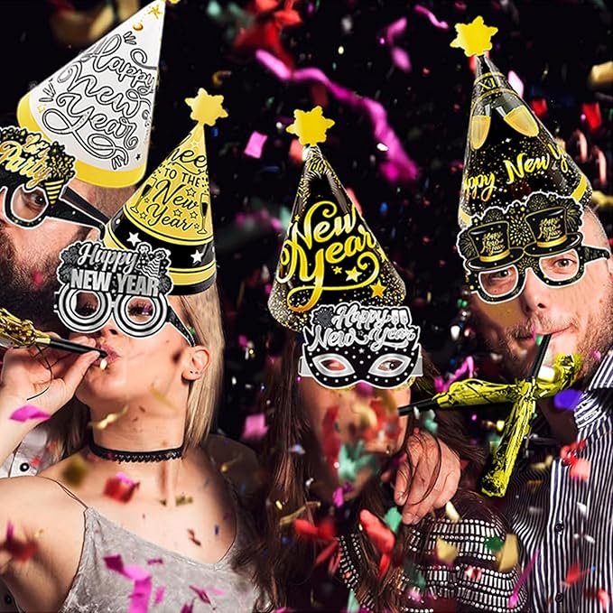 2026 New Years Eve Party Supplies Set, Large Happy New Year 2026 Background Banner, Party Cone Hats, Welcome 2026 Banner, 2026 New Years Eyeglasses and Party Blowers
