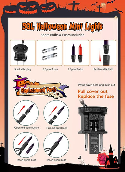 2 Pack Halloween Mini Lights, 13 Feet 50 Count Totally 100 Count Incandescent Mini String Lights, Connectable Halloween Light for Haunted House Party Holiday Window Indoor Decoration, Orange & Purple