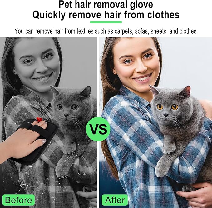 Pet Hair Removal Glove, Magic Brush Pet Hair, Cat Comb, Washable Reusable Dogs Cats Hair Gloves for Furniture, Bed, Sheets, Couch, Clothes, Carpet, Car Seat, Pet Grooming, Curtain (2PCS)