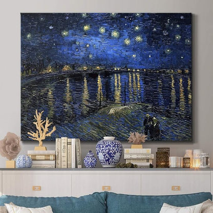 Wexford Home Home Decor Landscape Canvas Wall Art Abstract Floral Painting Modern Pictures Artwork Decoration for Living Room Kitchen Bathroom Office, Ready to Hang, starry night over rhone, 24x36