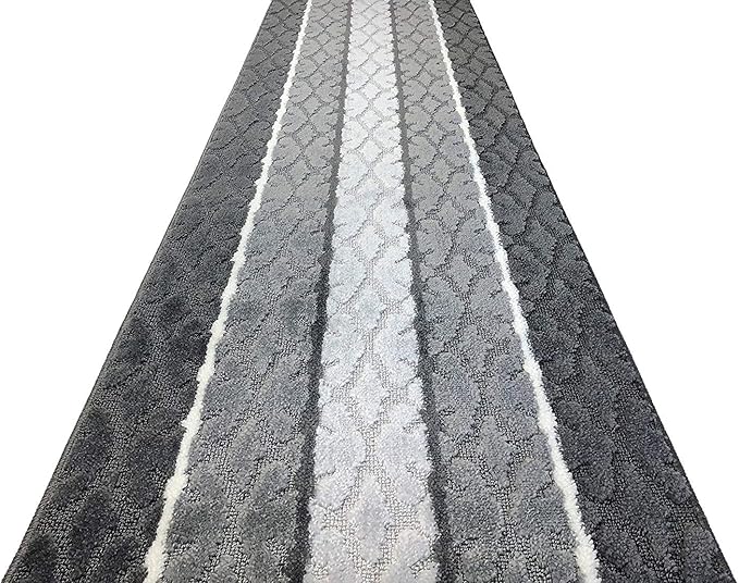 ORFA HOME Custom Cut Hallway Runner Rug, Slip Resistant, 31 Inch Wide X Your Choice of Length, Damask Anthracite, 31 Inch X 9 feet