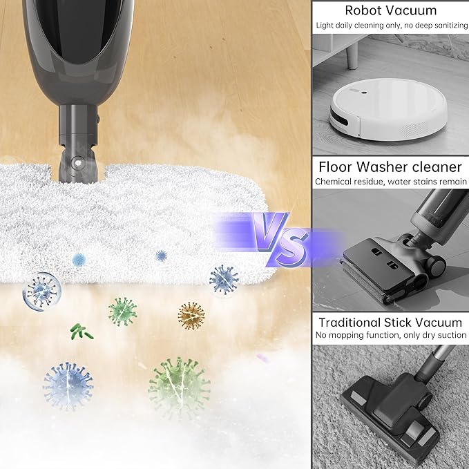 12 in 1 Steam Mop,Detachable Handheld Steam Cleaner for Hardwood Floors, Tile, Carpet, Clothes, Windows & Furniture, Lightweight Floor Steamer with 15S Fast Heat-Up & Adjustable Steam