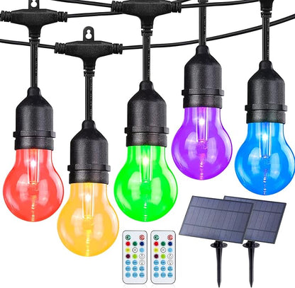 Solar Outdoor RGB String Lights, 96FT Dimmable Patio String Lights with Shatterproof Edison Bulbs, Remote, Commercial Outdoor Color Changing Lights for Cafe,Yard, Party