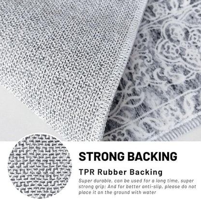 KUTA Vintage Rugs for Entryway Indoor Non-Slip Grey Blue White Washable Rug 2x3 Vintage Floral Soft Printed Doormat Small Accent Farmhouse Kitchen Throw Carpet for Entrance and Bedroom