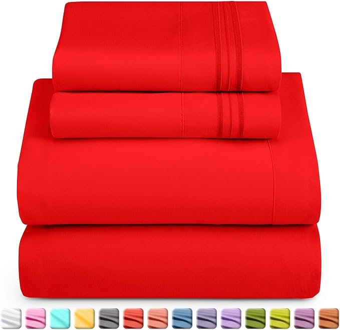 Nestl King Sheet Set - Luxury 1800 Ultra-Soft Microfiber King Bed Sheets - Double Brushed - Deep Pockets - Easy Fit - 4 Piece Set - Bedding Sheets & Pillowcases (King, Red)