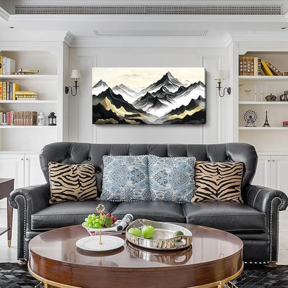 amatop Large Abstract Mountain Wall Art for Living Room Office Bedroom Modern Landscape Canvas Art Print Inspirational Artwork Horizontal Black Gold and White Nature Picture Wall Decor 48x24 Inch