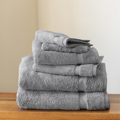 SALBAKOS 100% Turkish Cotton 6-Piece Towel Set | Heirloom Quality Hotel & Spa Collection | Soft, Super Absorbent 2 Washcloth, 2 Hand, 2 Bath Towel Sets | Made in Turkey (Silver, 6 Piece Towel Set)