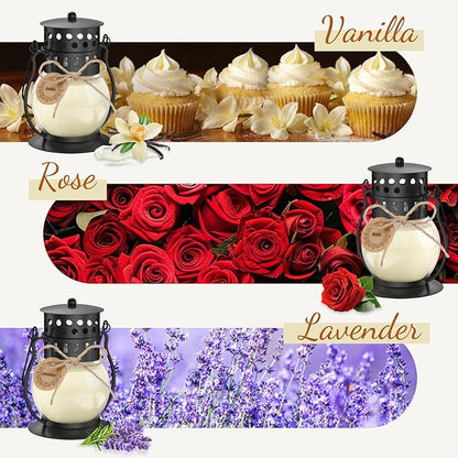 Scented Candles Gift Set - 3 Pack Candles for Home Scented Retro Lantern, Fall Candle Set Perfect for Women, Birthday, Yoga, Weddings, Christmas - Soy Wax Candle Vanilla, Rose, Lavender