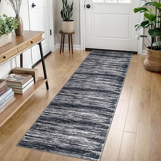 2x7 Modern Abstract Runner Rug for Hallways, Black Super Soft Hallway Decor Kitchen Rugs with Non-Slip, Non-Shedding Washable Rug for Hallways Entryway Bedroom Indoor