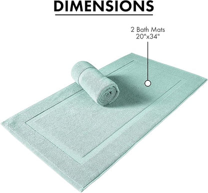 SALBAKOS 100% Turkish Cotton Bath Mat Set 2-Piece - 20x34 inch, Premium Quality Hotel Collection, Soft, Absorbent, Long Lasting, Durable Bathroom Rugs | Made in Turkey (Seafoam Green, 2 Bath Mats)