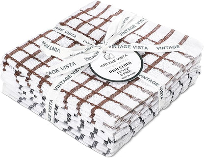 Vintage Vista 100% Cotton Dish Cloths (Pack of 6) - Dish Rags for Washing Dishes - Reusable & Highly Absorbent Kitchen Towels - Kitchen Rags for Christmas - (12" x 12" - Multicolor Checkered)