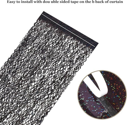 Black Foil Curtain Backdrop, CYLMFC 3 Pack 3.3 ft x 6.6 ft Sparkle Metallic Foil Curtains for Photo Booth Props Decoration,Graduation,Fiesta,Halloween Party Decor