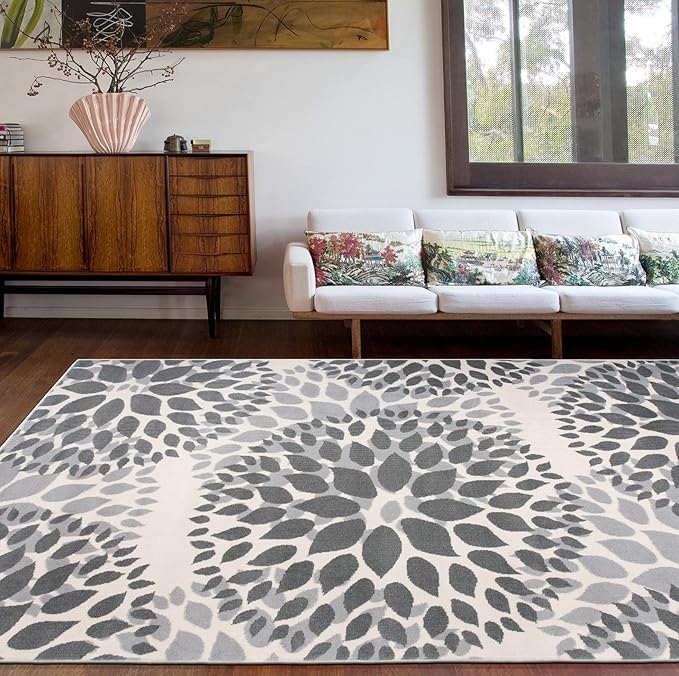 Rugshop Modern Floral Circles Design for Living Room,Bedroom,Home Office,Kitchen Non Shedding Area Rug 10' x 14' Gray