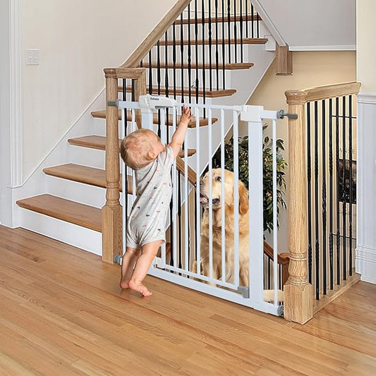Babelio Baby Gate for Doorways and Stairs, 26"-40" Auto Close Dog Gate, PressGuard C5, Easy Install Pressure Mounted Gate, fits for Narrow and Wide Doorways, Safety Gate Door for Child and Pets