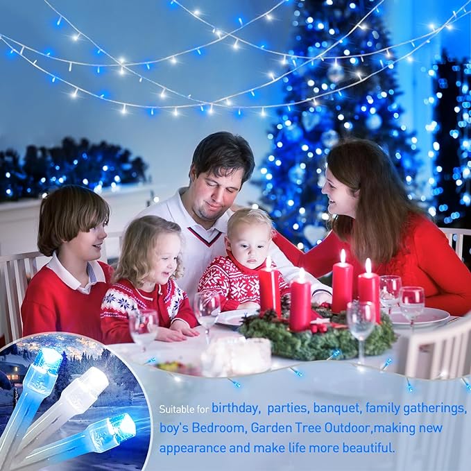 JMEXSUSS Blue and White Christmas Lights Outdoor with Remote, 600 LED String Lights Indoor Clear Wire, 168ft Christmas Fairy Lights Plug in for Bedroom Tree Birthday Party Christmas Decorations