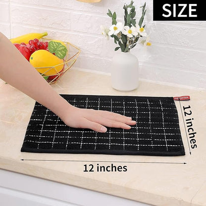 Homaxy 100% Cotton Terry Kitchen Dish Cloths, Ultra Soft and Absorbent Dish Towels for Kitchen, Suitable for Drying and Washing Dishes, 24 Pack, 12 x 12 Inches, Black