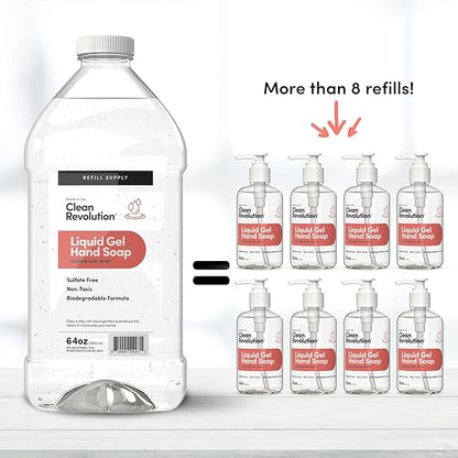 Clean Revolution Liquid Gel Hand Soap, Silky Rich Liquid, Quick Lather, Fast Rinsing, Contains Real Essential Oils (Geranium Mint) 64 Fl Oz