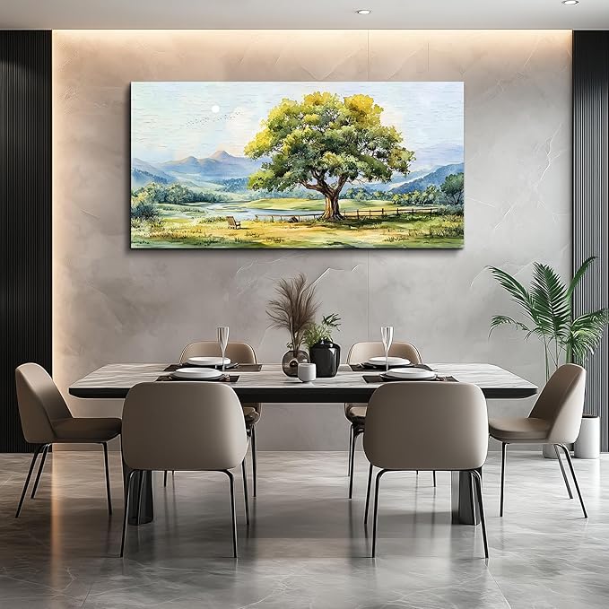 QIYILEXWART Canvas Wall Art For Living Room Large Wall Decor For Office Bedroom Decorations Green Tree Landscape Pictures Farmhouse Painting Artwork Room Wall Mural Aesthetic Home Decor 30x60 In