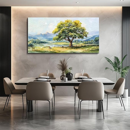 QIYILEXWART Canvas Wall Art For Living Room Large Wall Decor For Office Bedroom Decorations Green Tree Landscape Pictures Farmhouse Painting Artwork Room Wall Mural Aesthetic Home Decor 30x60 In