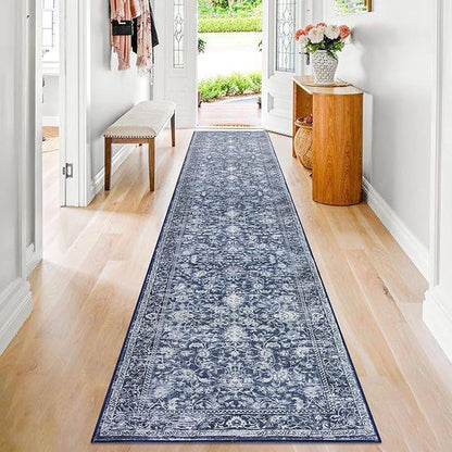 KILOCOCO Runner for Hallway 2.6x14 Runner Rug Printed Vintage Floral Washable Rug Kitchen Runners Soft Non-Slip Low Pile Hallway Runners Laundry Room Distressed Boho Rugs, Blue