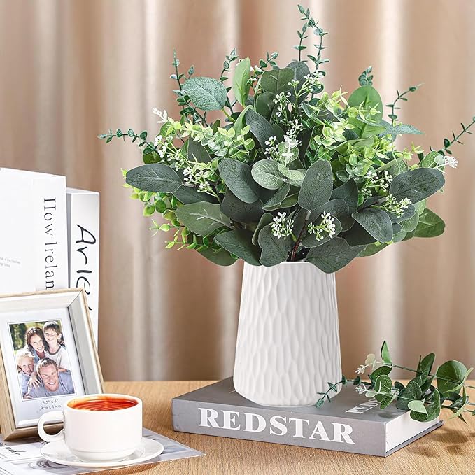 Eucalyptus Leaves Stems 200 PCS, 4 Kinds Mixed Artificial Greenery Stems for Wedding Decor Vase Floral Arrangement Centerpiece