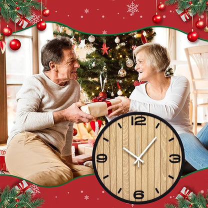 8 Inch Round Wall Clock Battery Operated Wooden, Non-Ticking Quartz Decorative Analog Clocks for Apartment, Living Room, Bedroom, Hallway, Classroom - Easy to Install & Read