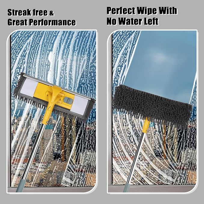 96" Long Handle Window Cleaner Tool Squeegee with Extension Pole, 2 in 1 Large Surface Window Cleaning Kit, Professional Window Washing Kit for High Windows Glass Car Mirror Solar Panel