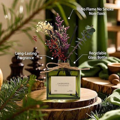 Reed Diffuser, 6.09 oz Sandalwood Scent Diffuser with Sticks & Dried Flowers, 120 Days Long Lasting Reed diffusers for Home, Elegant Fragrance for Bathroom Bedroom Office Decor, Air Fresh