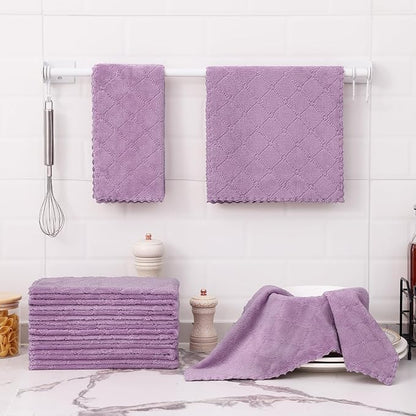 Homaxy 12 Pack Dish Towels for Kitchen (10 x 20 Inches, Purple), Super Soft and Absorbent Coral Velvet Dish Cloths for Washing Dishes, Nonstick Oil Fast Drying Microfiber Cleaning Cloth